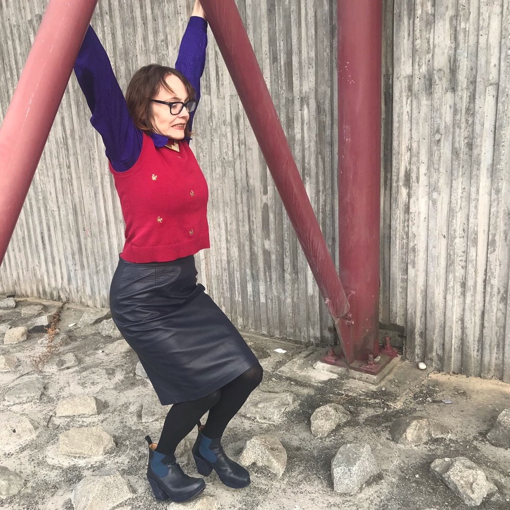 Blue vintage leather skirt